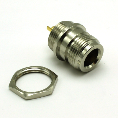 25-350-B3 - N Type, Front Mount  Bulkhead Solder Spill Jack ( 1 flat ) 