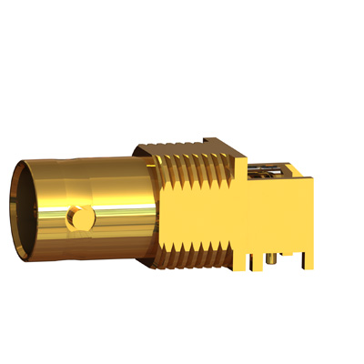 10-470-1-XD36 - BNC Right Angle Bulkhead PCB Jack, 75 Ohm with light pipe 