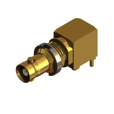 67-468-4-D66 - Micro BNC Right Angle PCB Mount Bulkhead Jack 3 legs 6.3mm Wide 