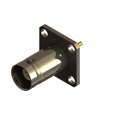 10-323-B3 - BNC 17.5mm Sq 4 Hole Flange Mount Solder Jack Ext Insulator & Pin 