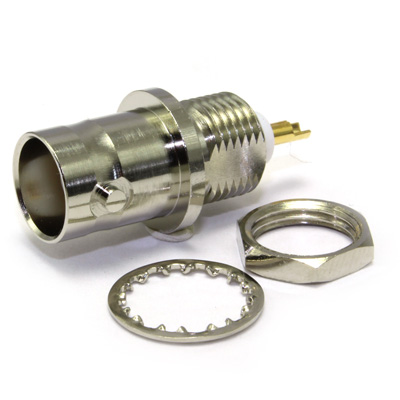 10-355-B6 - BNC Front Mount Bulkhead Jack, 2 Flats Solder Receptacle, 75ohm 