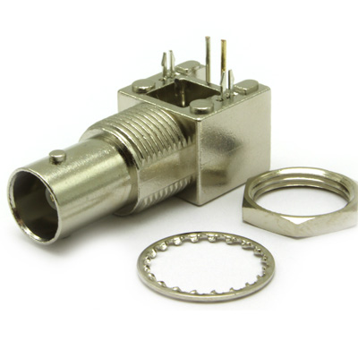 10-466-1-A8 - BNC Right Angle Bulkhead Jack PCB,75 Ohm, Low Profile-Board Locks 
