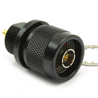 25-364-J3 - N Type, Front Mount Panel Seal Bulkhead Solder Spill Plug Black Finish( 1 flat ) 